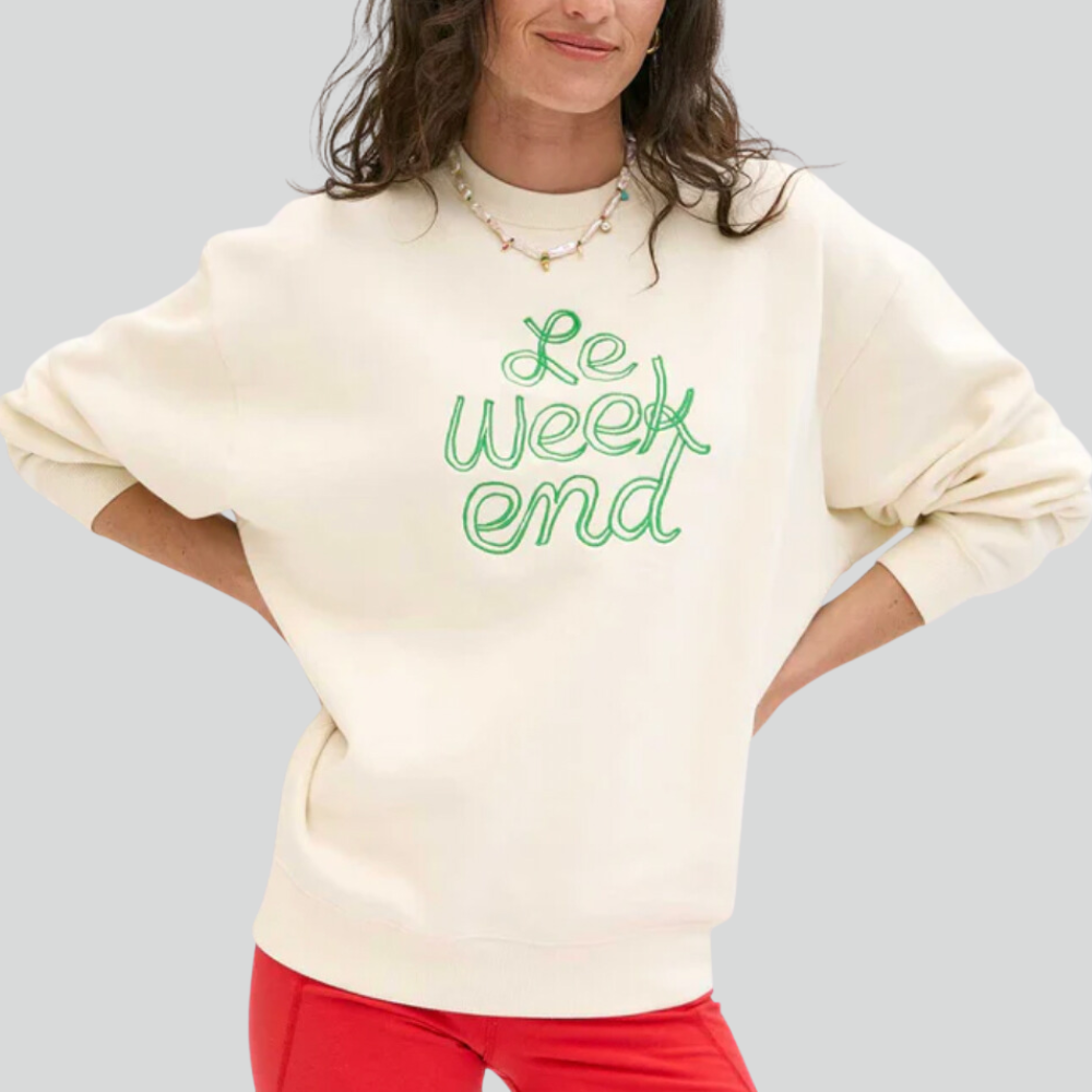 Clare V - Le Weekend Oversized Sweatshirt Cream w/ Green